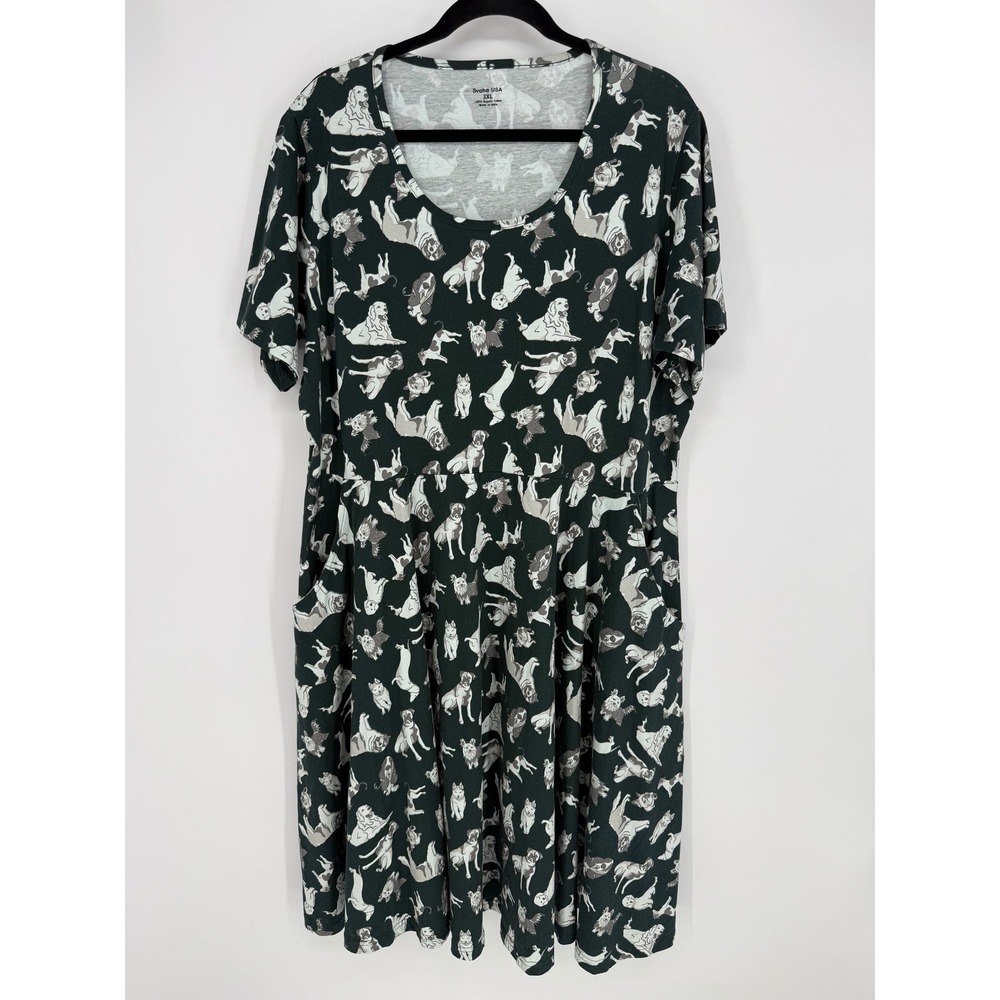 SVAHA USA ADULT TWIRL DRESS DOG PRINT 3X ORGANIC COTTON VETERINARIAN TEACHER PET